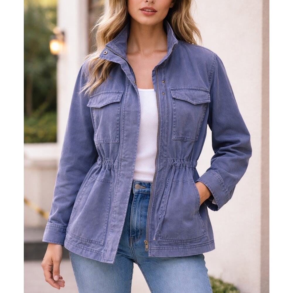 New Directions Blue Utility Jacket Womens M Drawstring Waist 100% Cotton